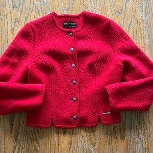 Vintage red boiled wool Geiger sweater red sz38 novelty buttons imperfect